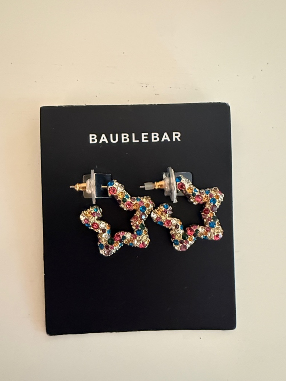 BaubleBar Rainbow Crystal Star Hoop Earrings